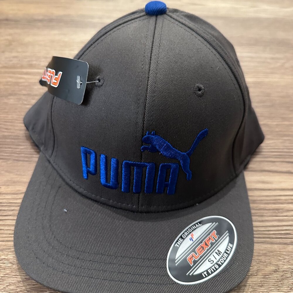 Puma Hat Baseball Black Cap Number One Curved Brimmed Hat Snapback FlexFit S/M